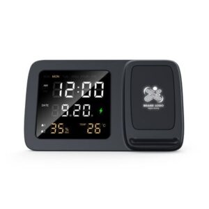 WIRELESS DIGICLOCK – Multifunctional Digital Clock with 15W Wireless Charger and Light-Up Logo
