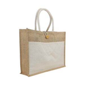 Jute Bag with Black Cotton Pocket and Handle
