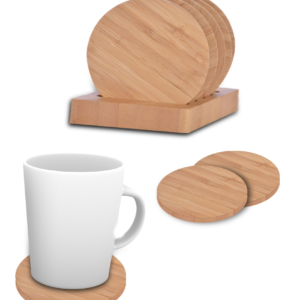 BAMBOO COASTER – Eco-Friendly 5-Piece Round Coaster Set with Stylish Holder