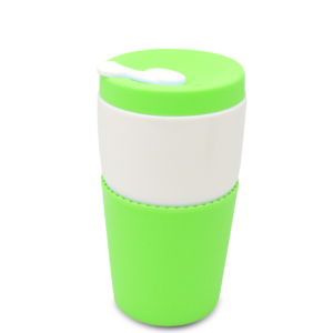 DOUBLE WALL MUG – 250ml Ceramic Travel Cup with Silicone Lid and Grip