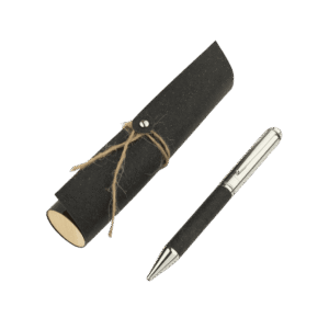 KORU - eco-neutral Metal Pen with Recycled Leather Barrel Black