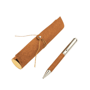KORU - eco-neutral Metal Pen with Recycled Leather Barrel Brown