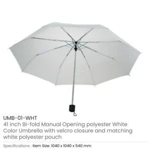 Bi-Fold Umbrella in White Color with Velcro Closure and Pouch