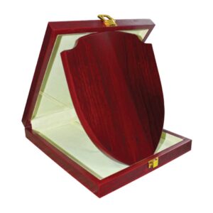 Shield Shaped Wooden Plaque with Box & Golden Aluminium Plate