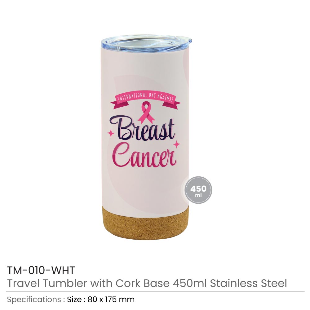 Travel Mugs with Breast Cancer Awareness Logo
